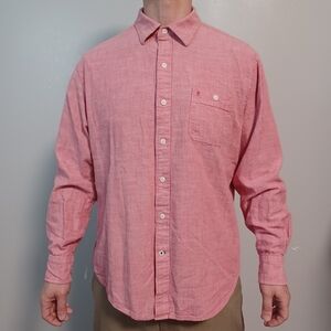 Izod Red Casual Button Down Shirt with Classic Collar and Relaxed Fit